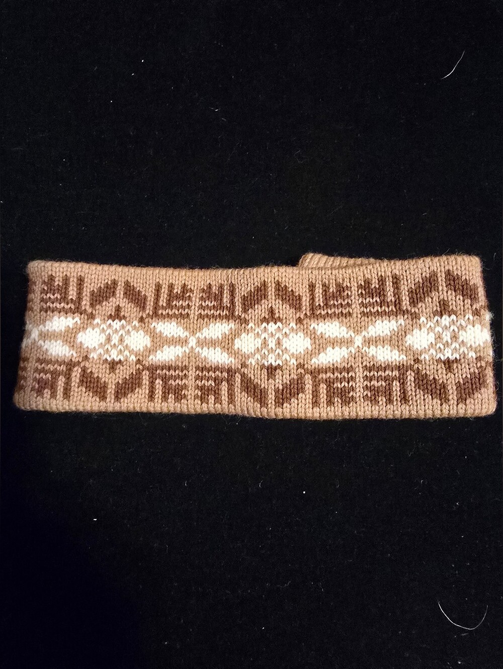 Warm Woolys Fair Isle Knit Headband Brown/White Wool Acrylic One Size Winter